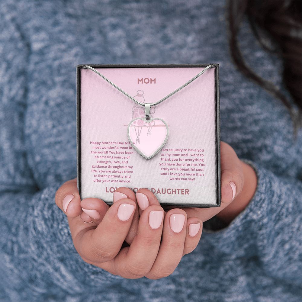 Mother-Customized Heart Necklace with Message card (from Daughter)