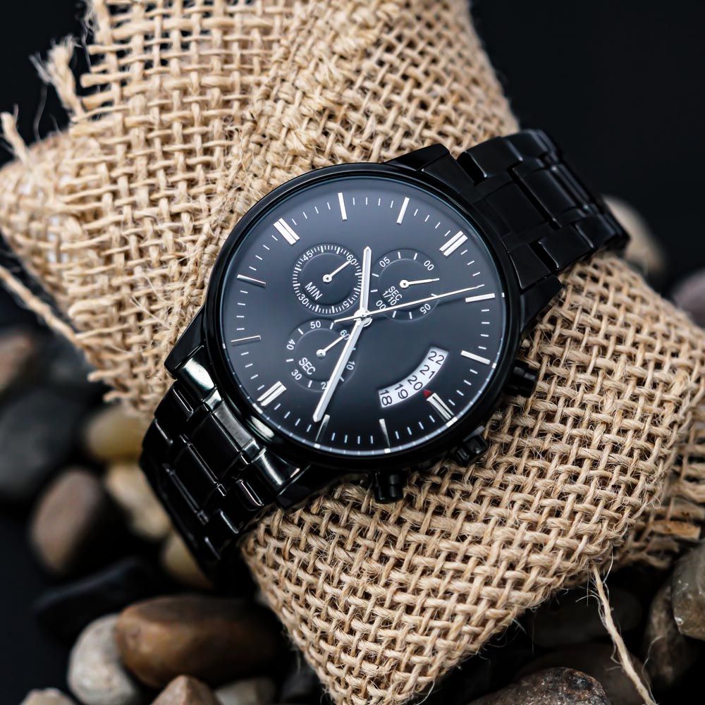 Father-Customized Black Chronograph Watch