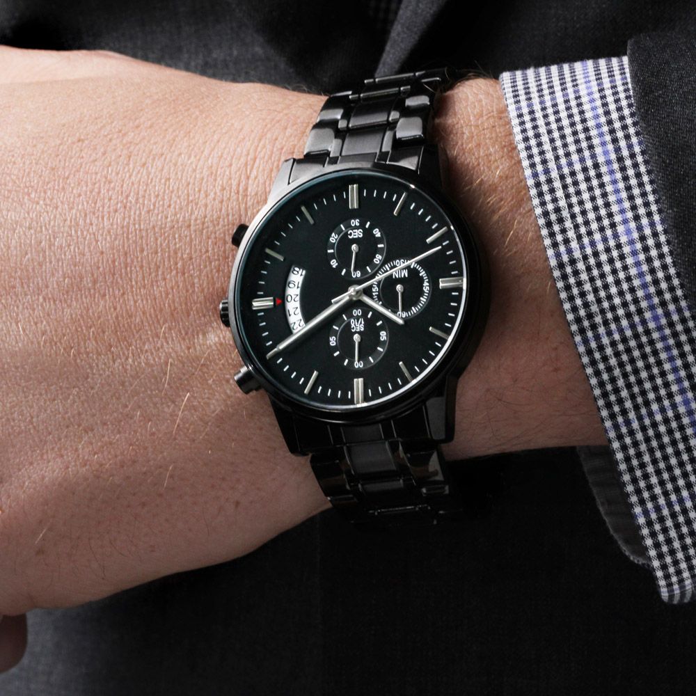 Father-Customized Black Chronograph Watch