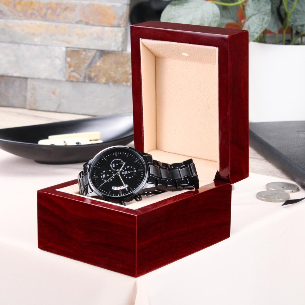 Father-Customized Black Chronograph Watch