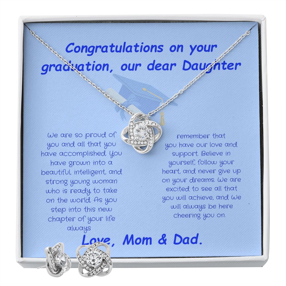 Graduation Girl-Love Knot Earring & Necklace Set (from Mom & Dad)