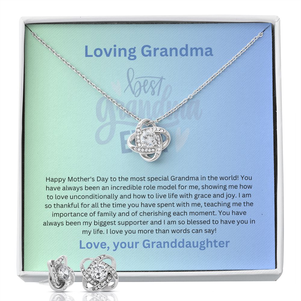 Grandmother-Love Knot Earrings & Necklace Set (from Granddaughter)
