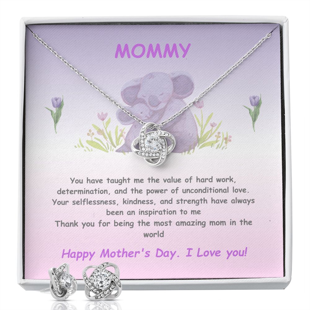 Mommy-Love Earring Knot & Necklace Set