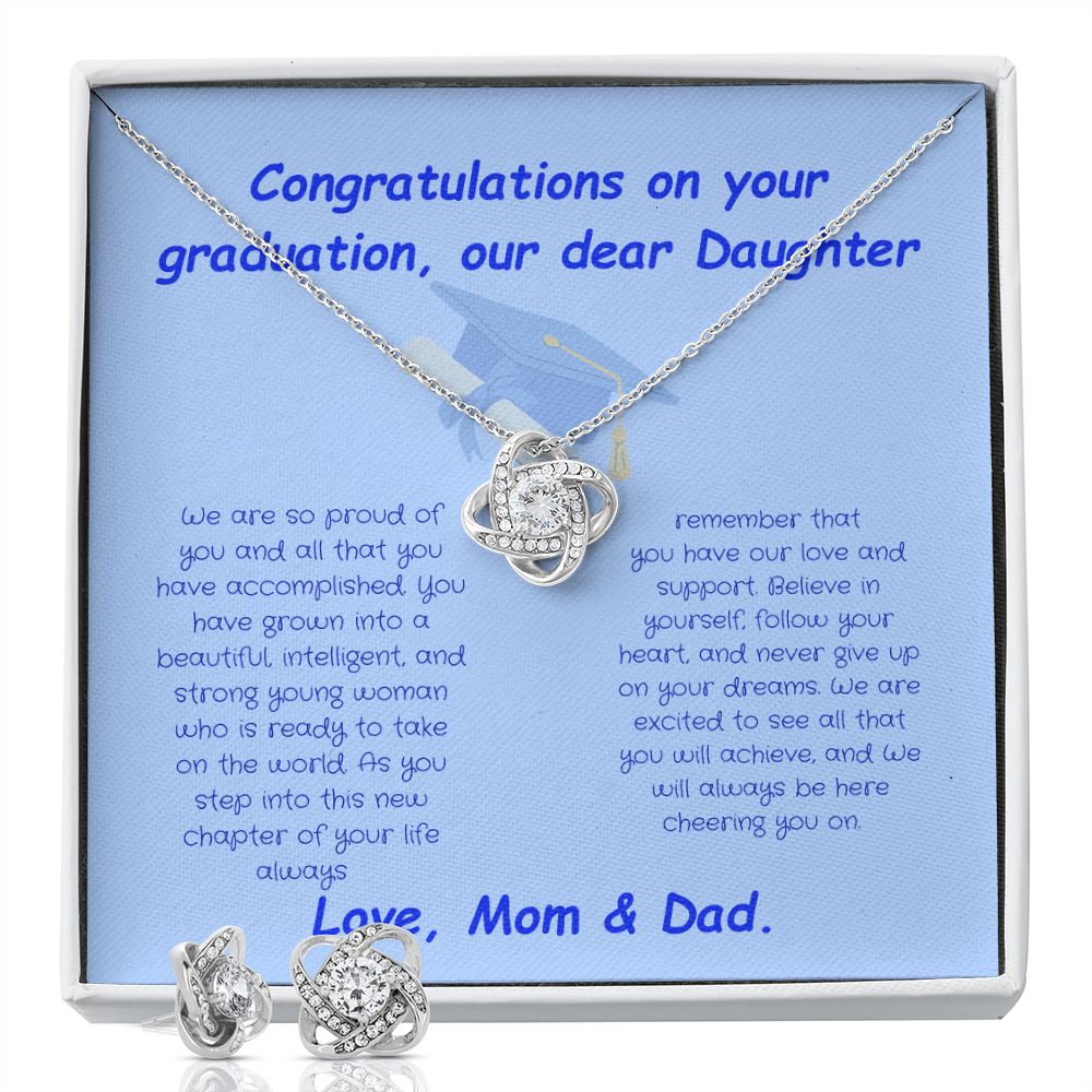 Graduation Girl-Love Knot Earring & Necklace Set (from Mom & Dad)