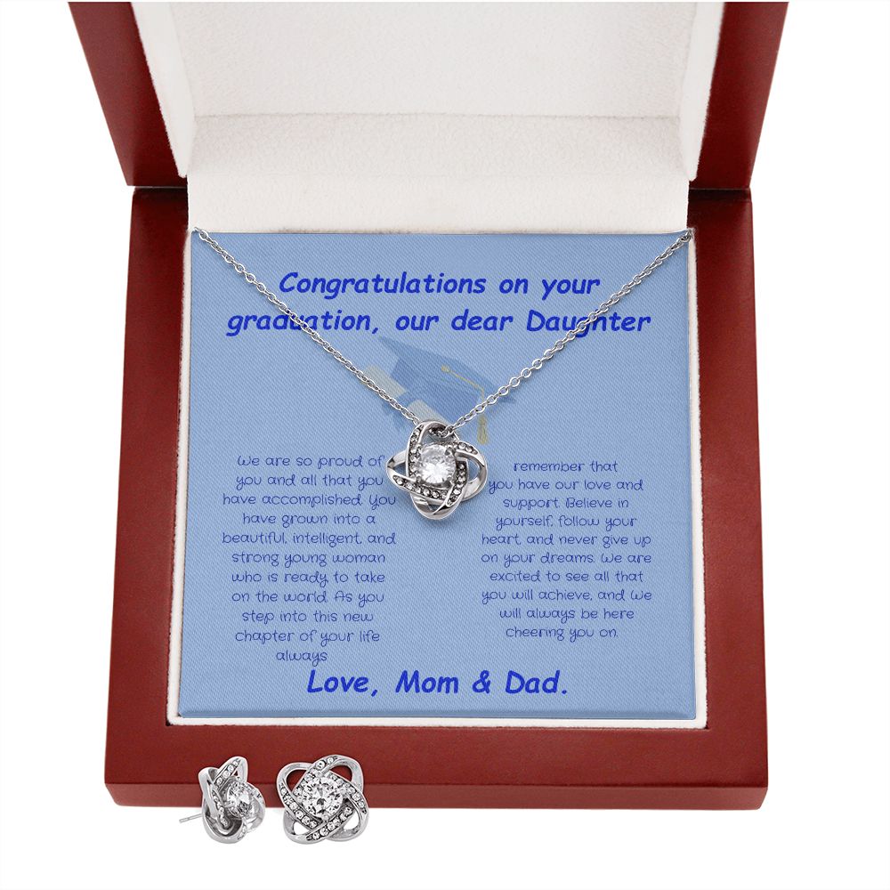 Graduation Girl-Love Knot Earring & Necklace Set (from Mom & Dad)
