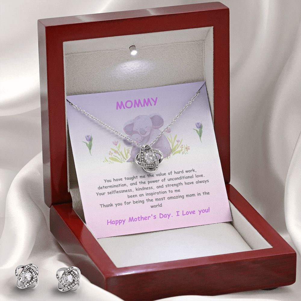 Mommy-Love Earring Knot & Necklace Set