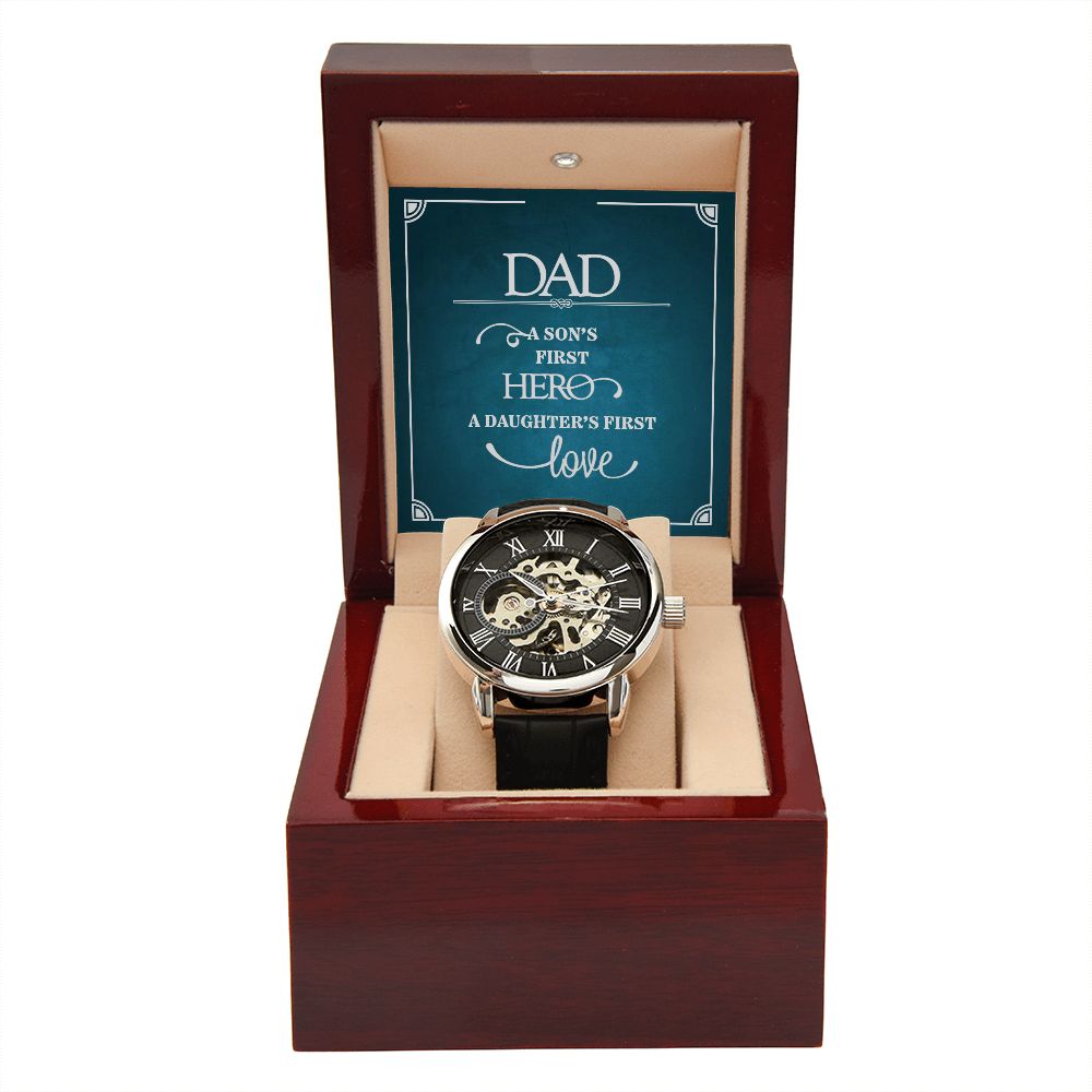 Father-Men's Open Work Watch Genuine Leather