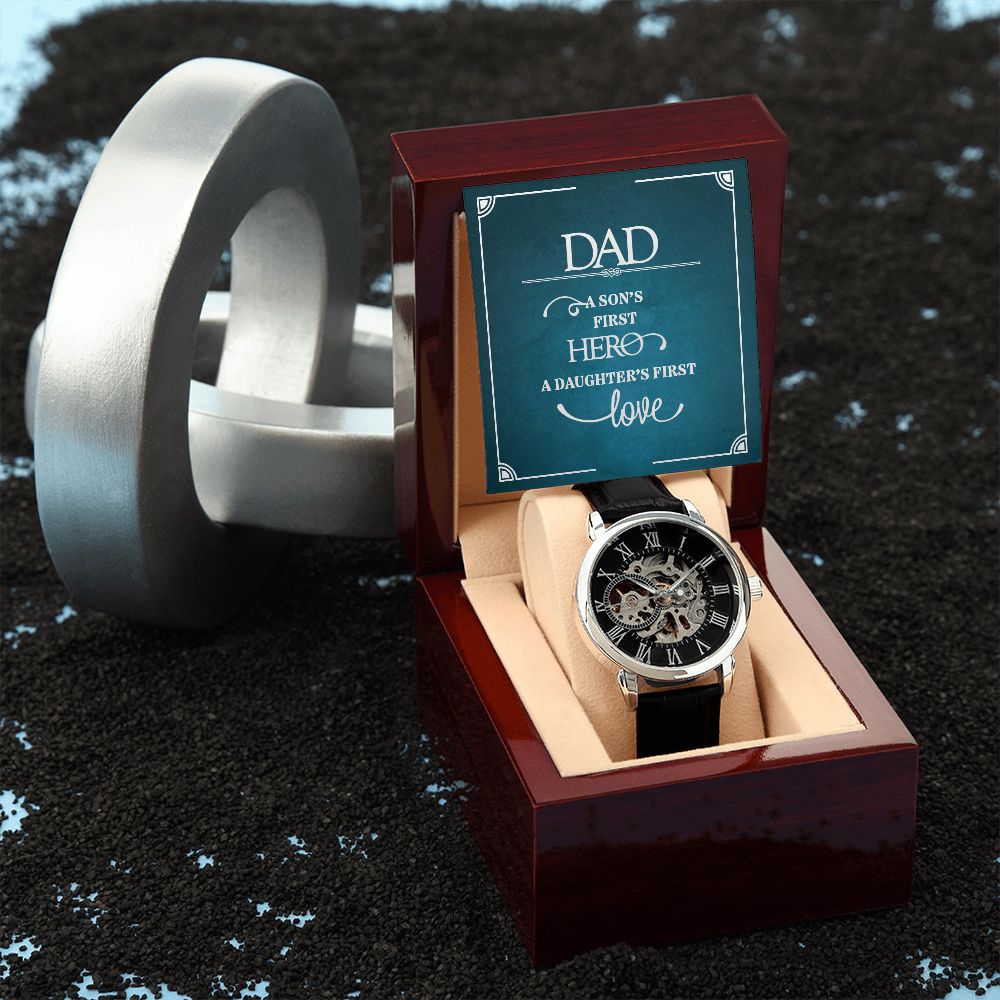 Father-Men's Open Work Watch Genuine Leather
