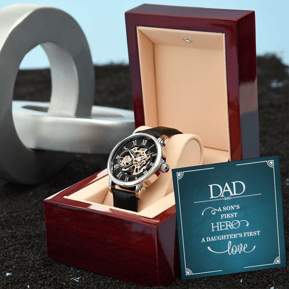 Father-Men's Open Work Watch Genuine Leather