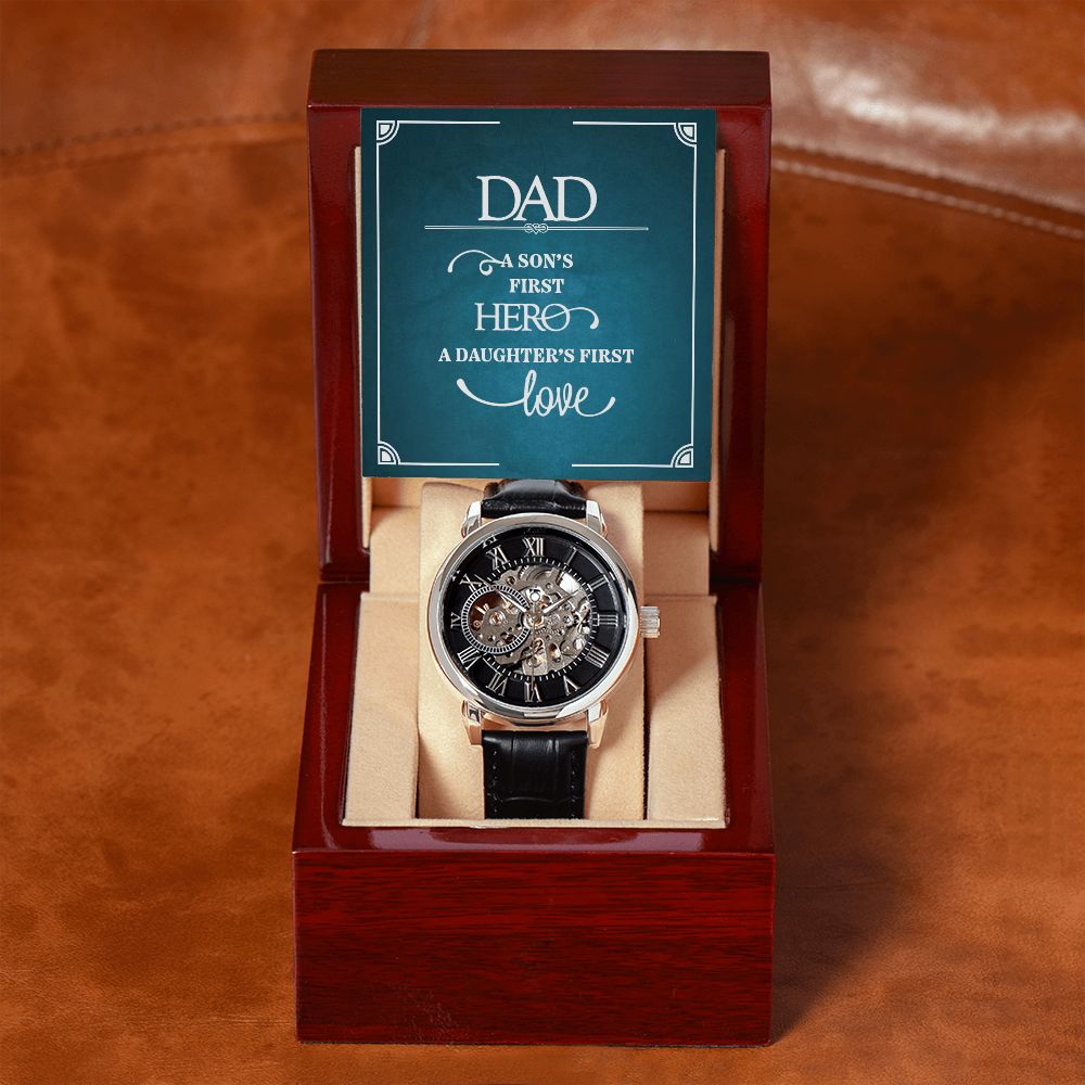 Father-Men's Open Work Watch Genuine Leather