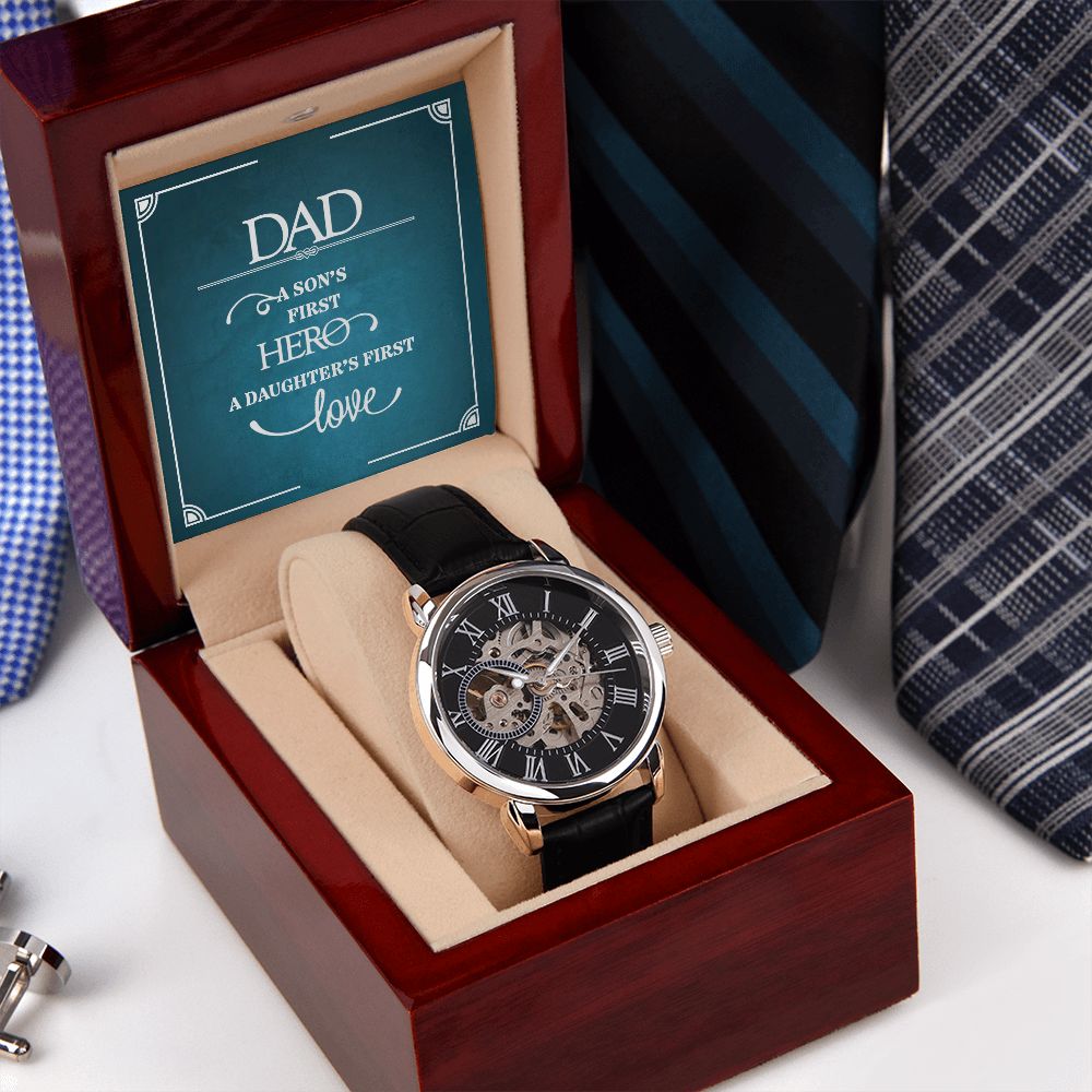 Father-Men's Open Work Watch Genuine Leather