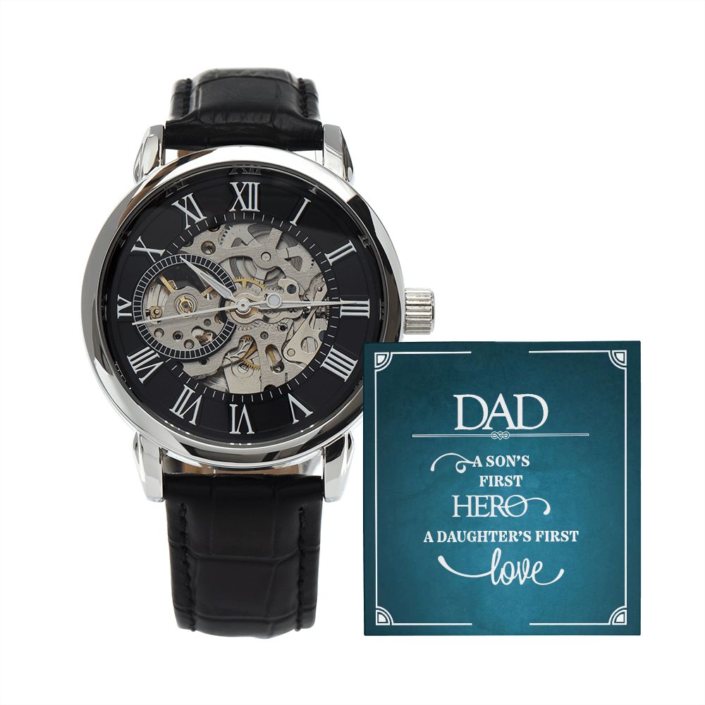 Father-Men's Open Work Watch Genuine Leather