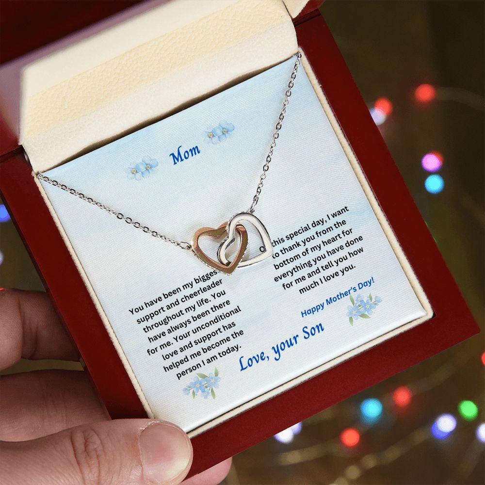 Mother-Interlocking Hearts Necklace with Message Card (from Son)