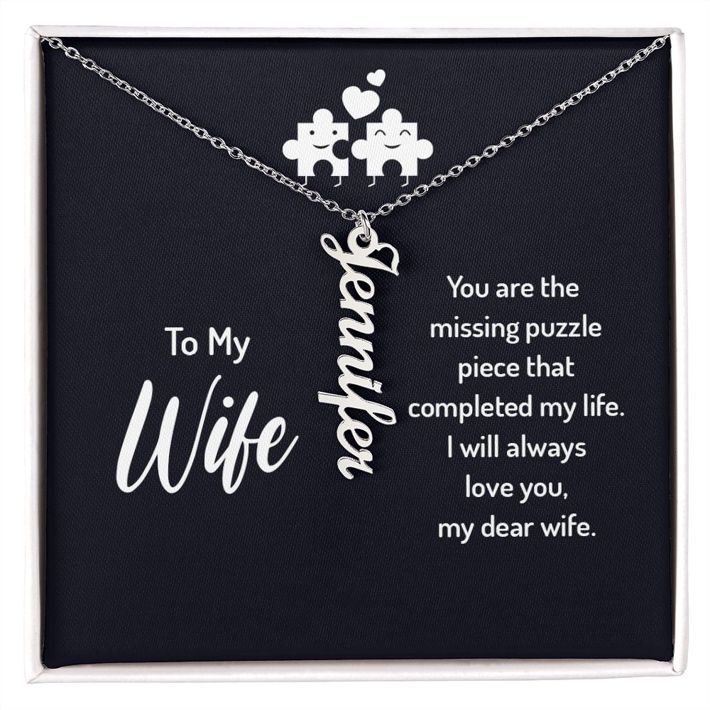 Wife-Customized Vertical Name Necklace with Message Card