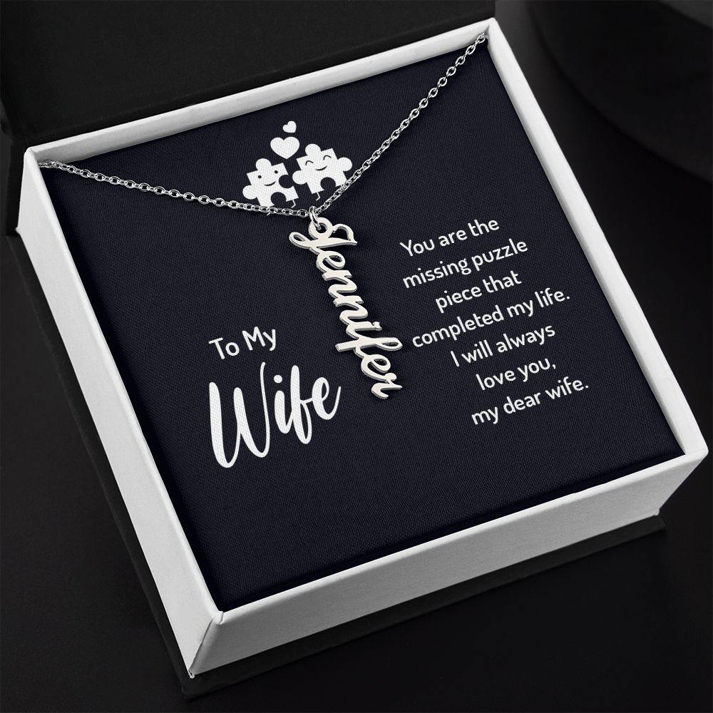 Wife-Customized Vertical Name Necklace with Message Card