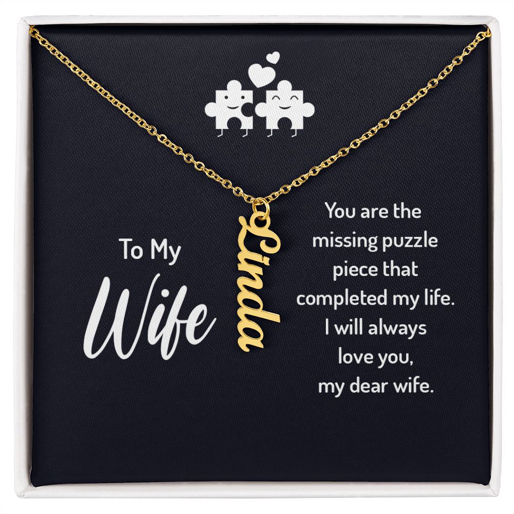 Wife-Customized Vertical Name Necklace with Message Card