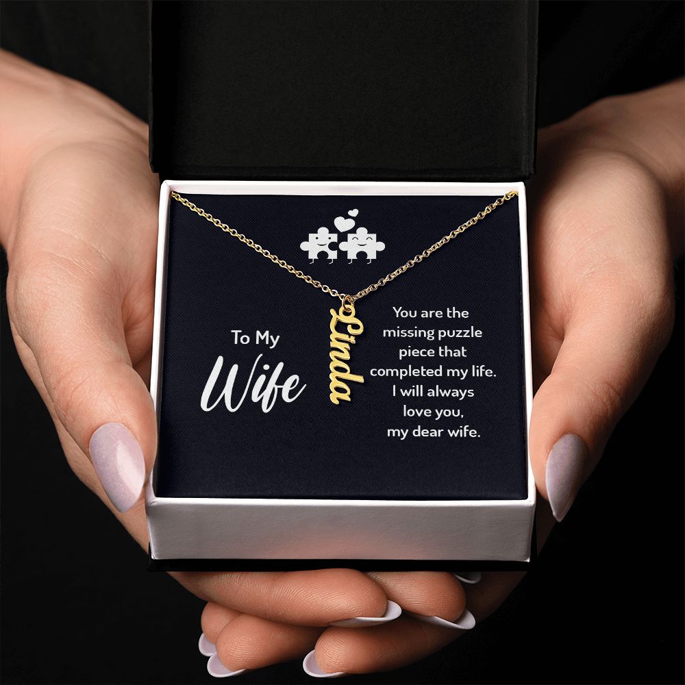 Wife-Customized Vertical Name Necklace with Message Card