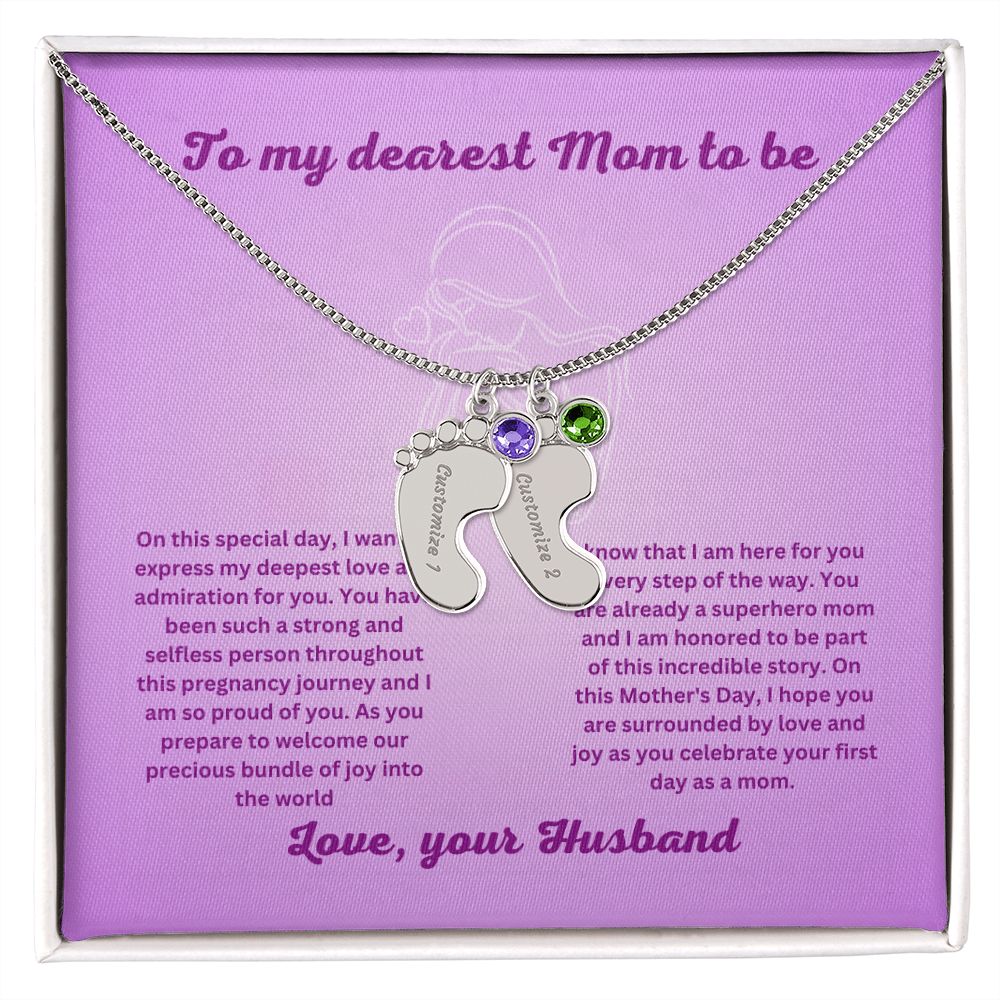 Mom to be-Customized Necklace Baby Feet with Birthstone