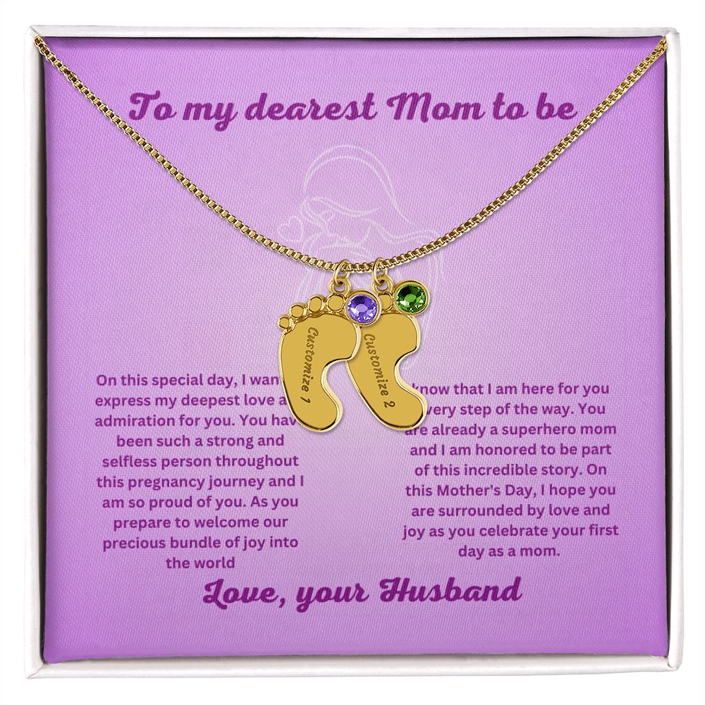 Mom to be-Customized Necklace Baby Feet with Birthstone