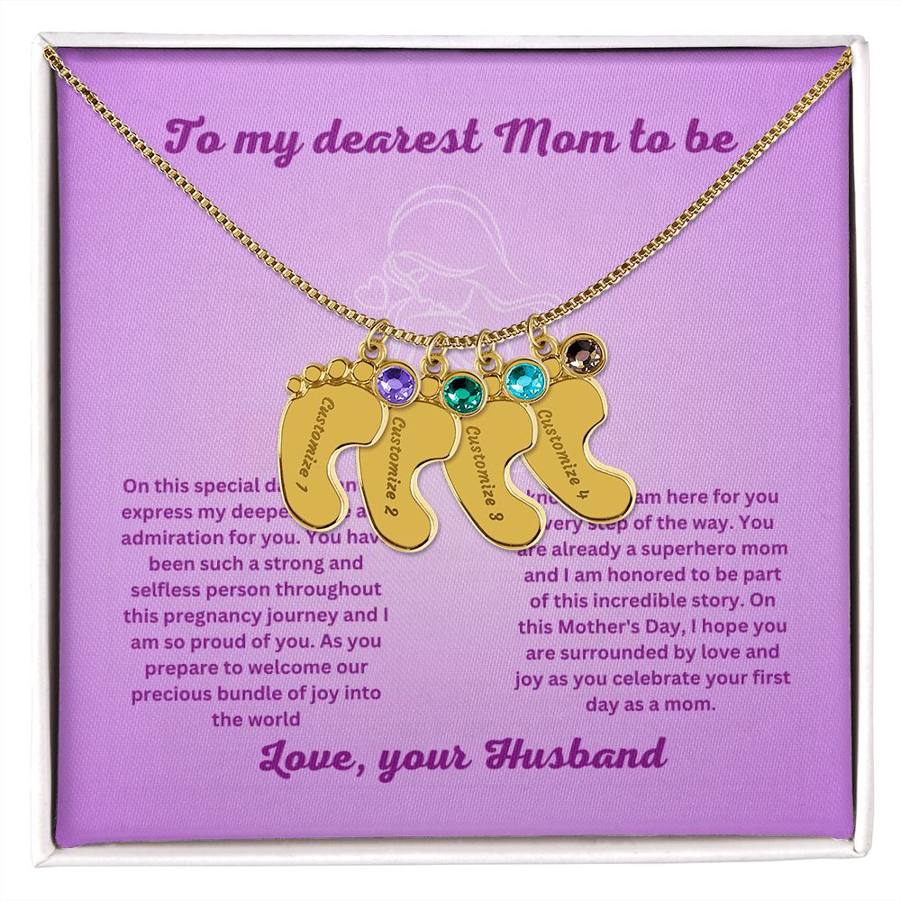 Mom to be-Customized Necklace Baby Feet with Birthstone