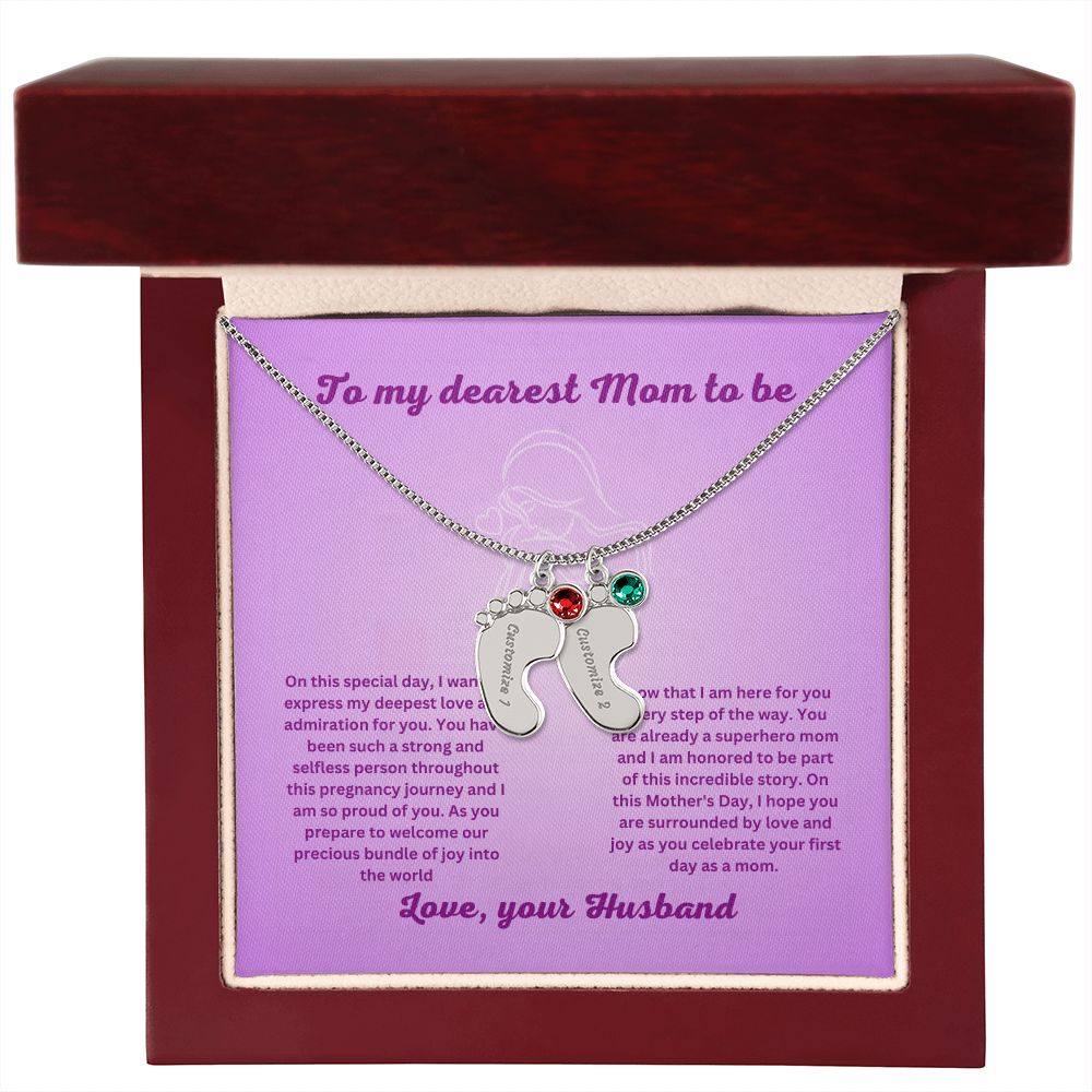 Mom to be-Customized Necklace Baby Feet with Birthstone