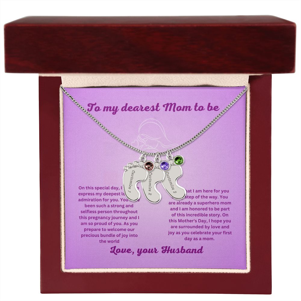 Mom to be-Customized Necklace Baby Feet with Birthstone
