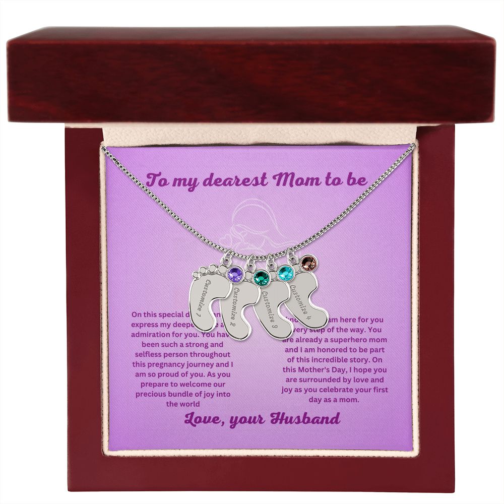 Mom to be-Customized Necklace Baby Feet with Birthstone