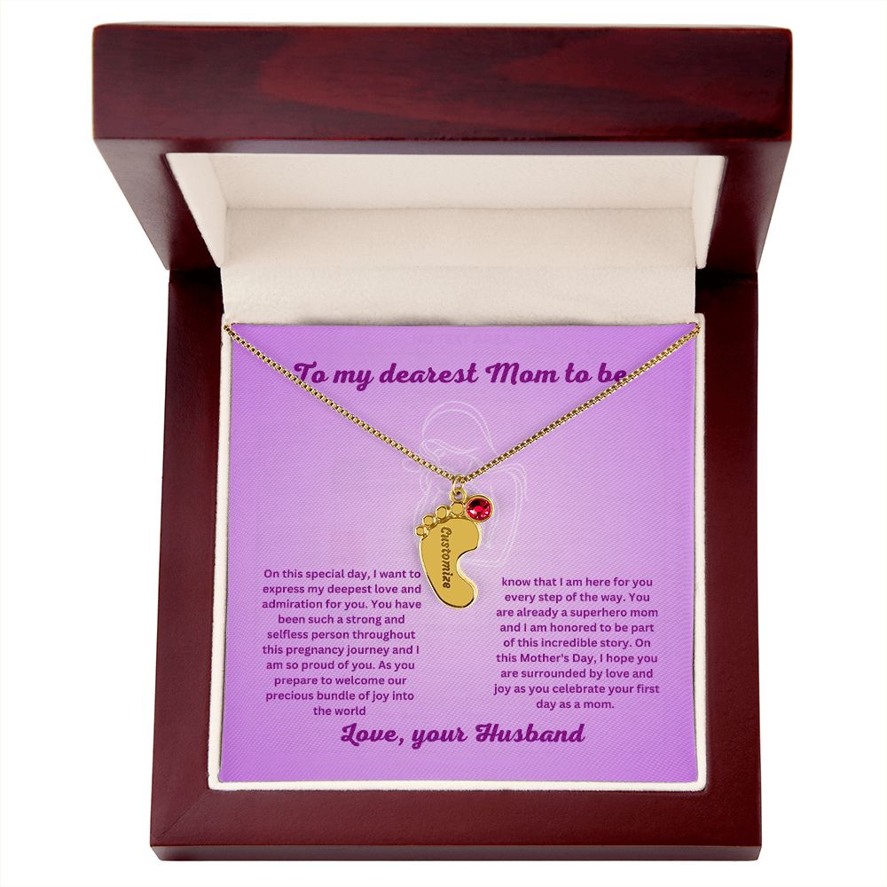 Mom to be-Customized Necklace Baby Feet with Birthstone