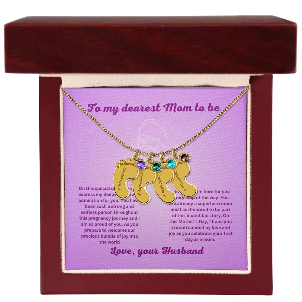 Mom to be-Customized Necklace Baby Feet with Birthstone