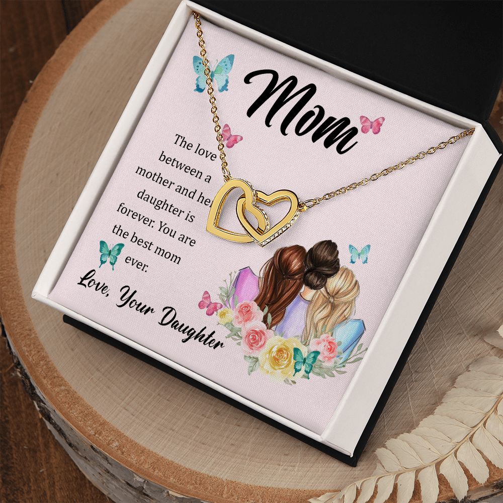 Mother-Interlocking Hearts Necklace with Crystals and Message Card (from Daughter)