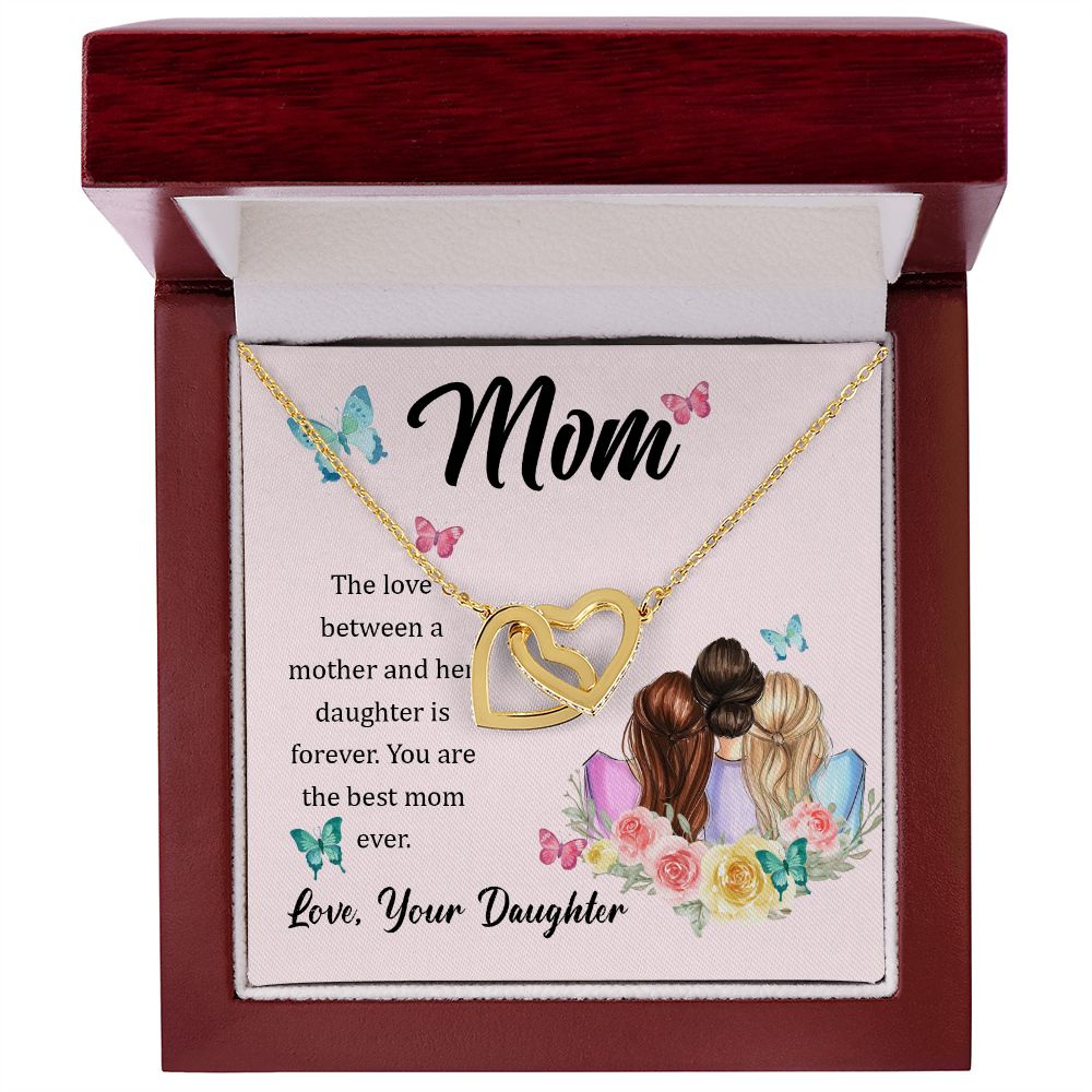 Mother-Interlocking Hearts Necklace with Crystals and Message Card (from Daughter)