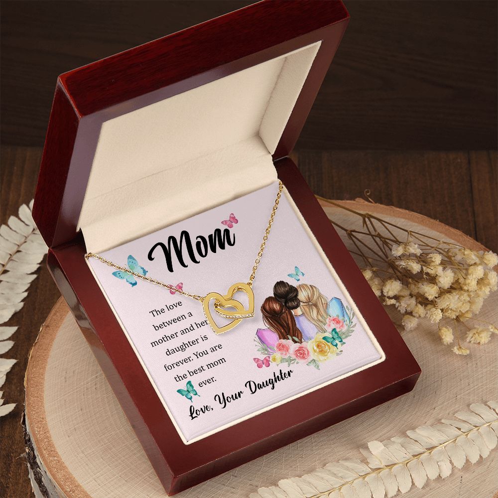 Mother-Interlocking Hearts Necklace with Crystals and Message Card (from Daughter)