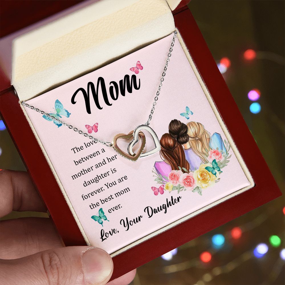 Mother-Interlocking Hearts Necklace with Crystals and Message Card (from Daughter)