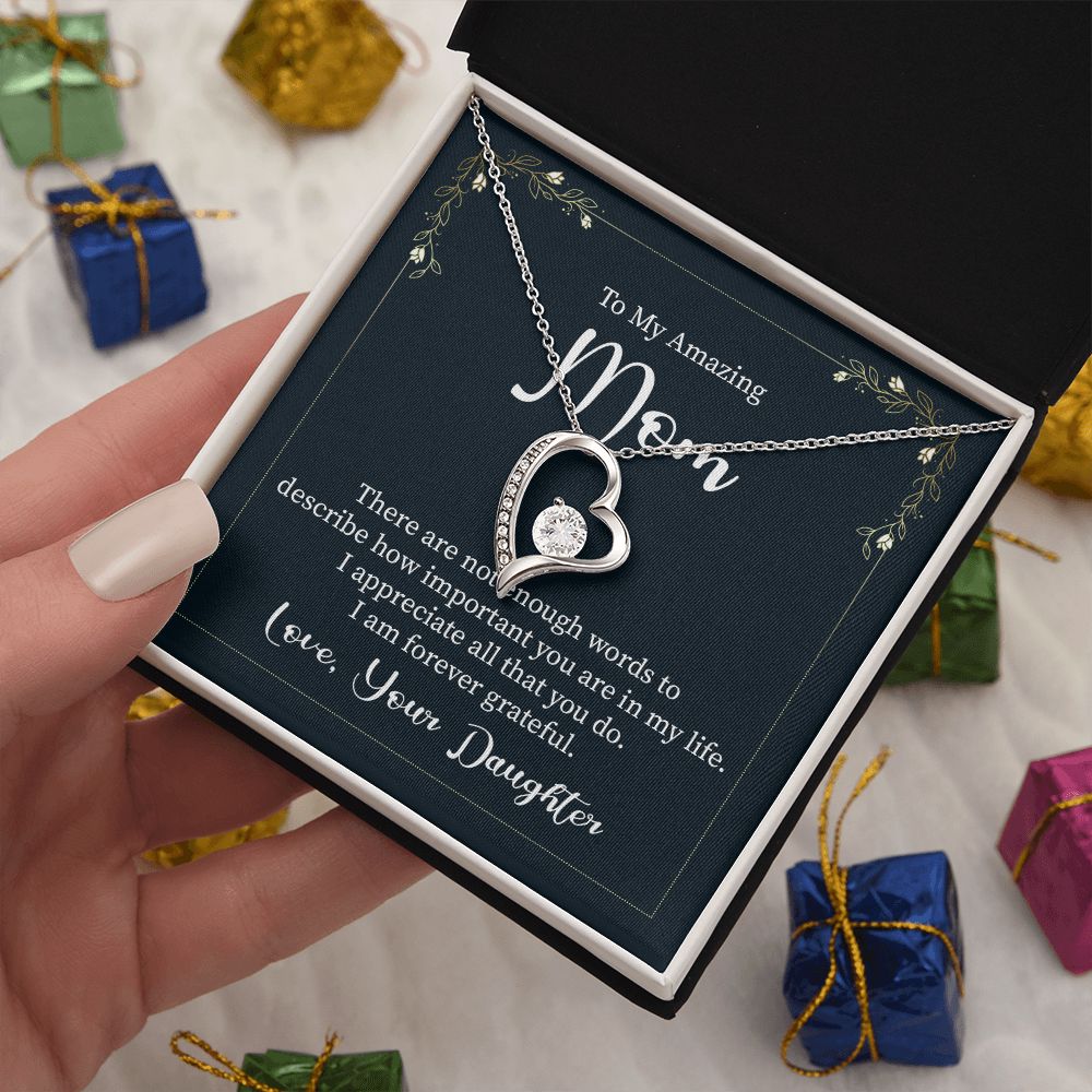 Mother-Forever Love Necklace with crystals with Message card (from Daughter)