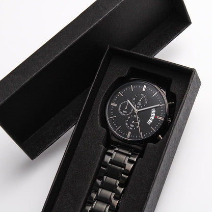 Graduation Boy-Black Chronograph Watch with Engraving on the back