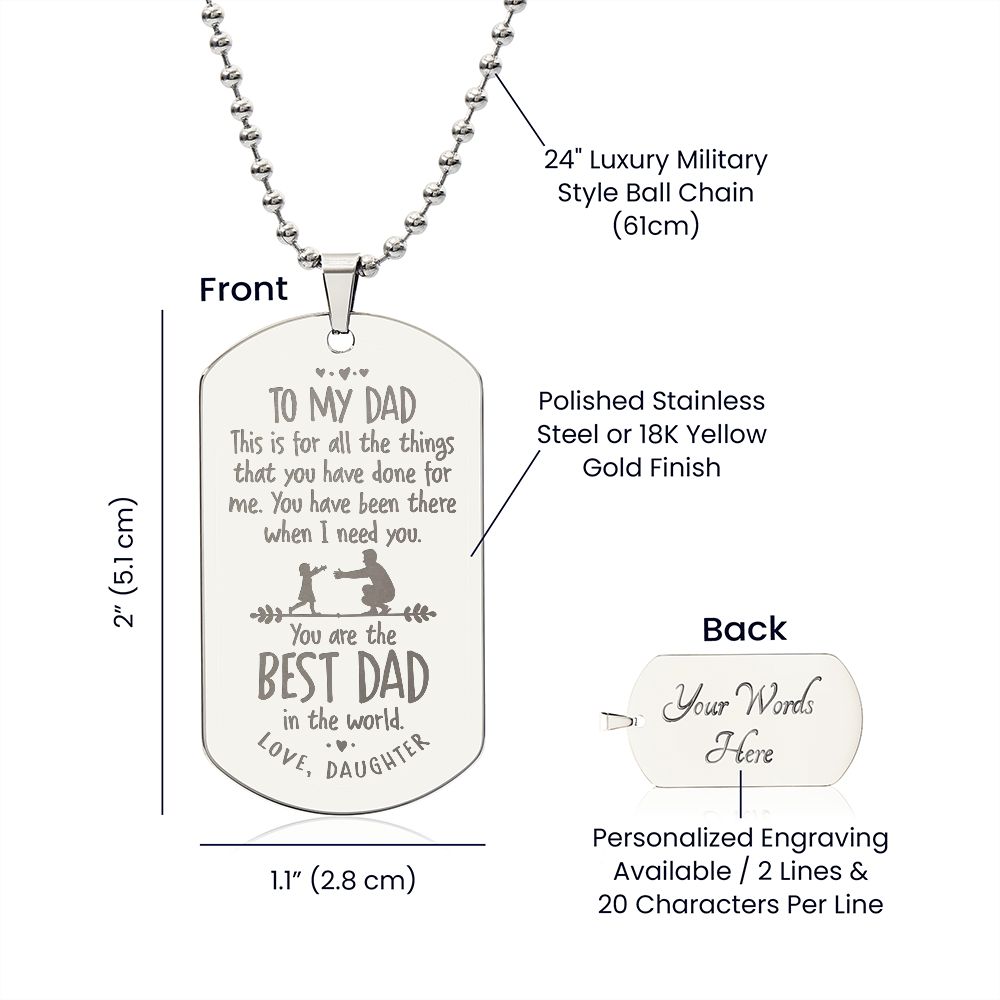 Father-Customized Engraved Dog Tag Necklace (from Daughter)