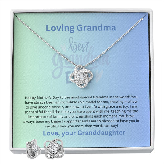 Grandmother-Love Knot Earrings & Necklace Set (from Granddaughter)