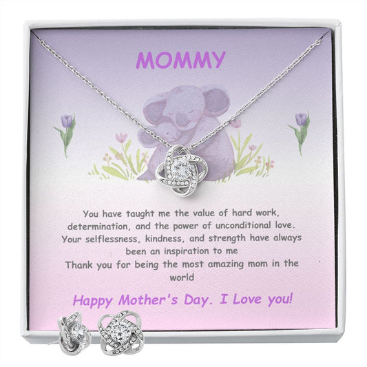 Mommy-Love Earring Knot & Necklace Set