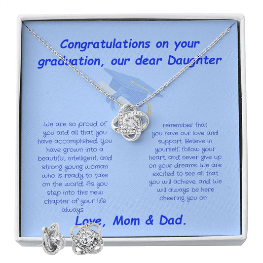 Graduation Girl-Love Knot Earring & Necklace Set (from Mom & Dad)