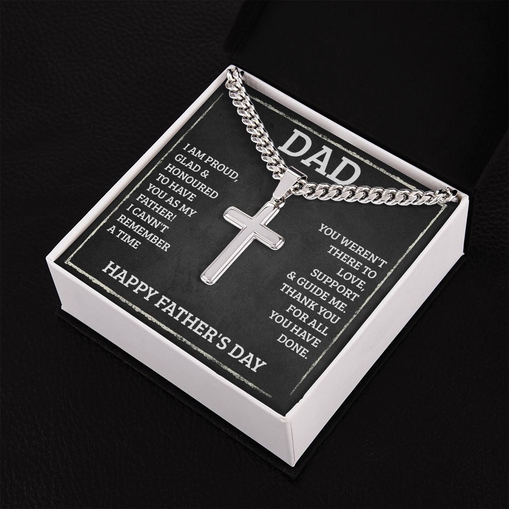 Father-Personalized Steel Cross Necklace on Cuban Chain