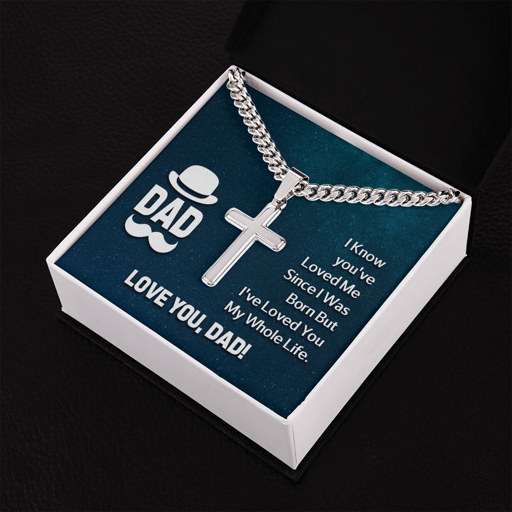 Father-Personalized Steel Cross Necklace on Cuban Chain