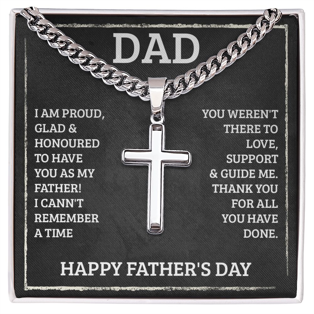 Father-Personalized Steel Cross Necklace on Cuban Chain