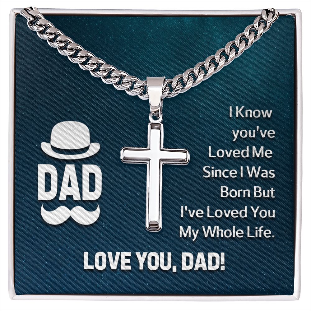 Father-Personalized Steel Cross Necklace on Cuban Chain