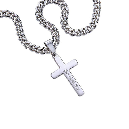 Father-Personalized Steel Cross Necklace on Cuban Chain