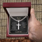 Bonus Dad-Personalized Steel Cross Necklace on Cuban Chain