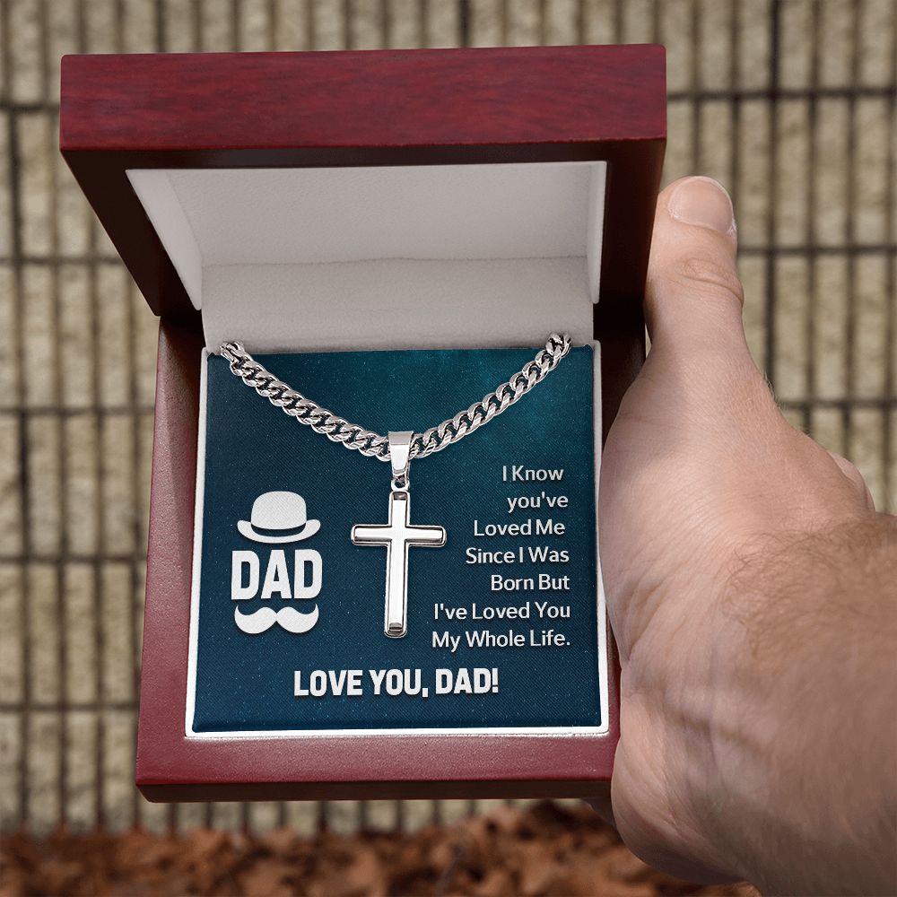 Father-Personalized Steel Cross Necklace on Cuban Chain