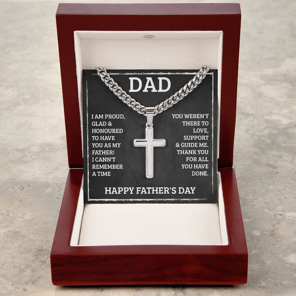 Father-Personalized Steel Cross Necklace on Cuban Chain