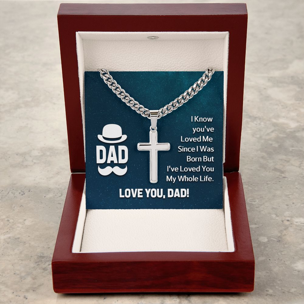 Father-Personalized Steel Cross Necklace on Cuban Chain