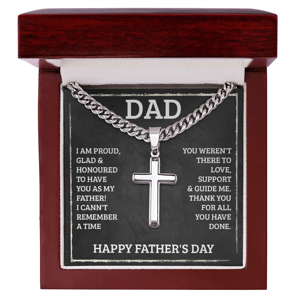 Father-Personalized Steel Cross Necklace on Cuban Chain