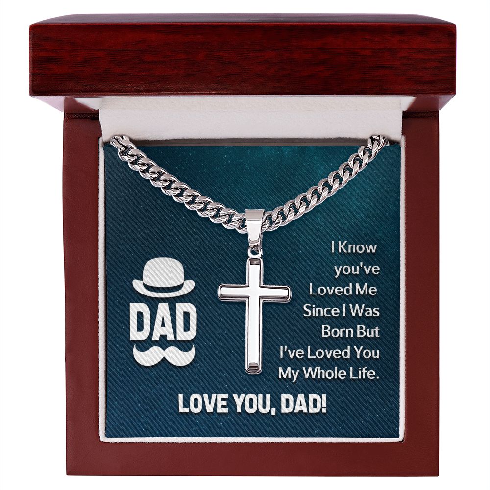 Father-Personalized Steel Cross Necklace on Cuban Chain